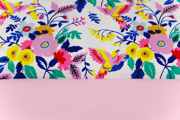 Stoffpaket Jersey mit Vögeln und Blumen, rosa